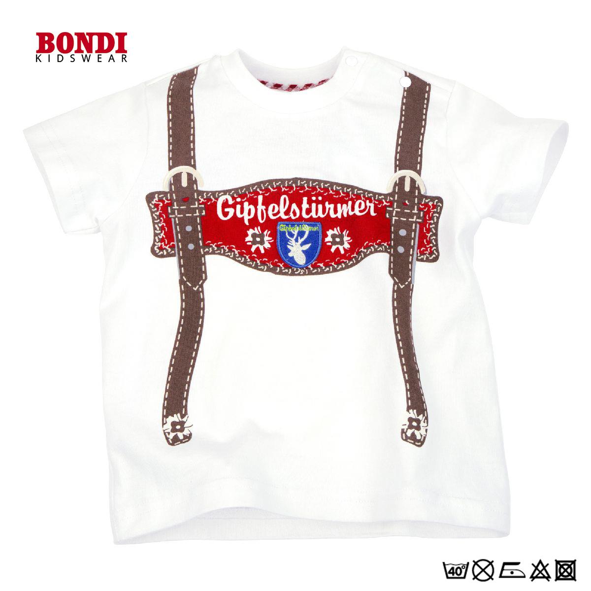 BONDI KIDSWEAR Baby T-Shirt "Hosenträger" halbaurmlig weiss trachtenoptik 080 BONDI KIDSWEAR Baby T-Shirt "Hosenträger" halbaurmlig weiss trachtenoptik 080